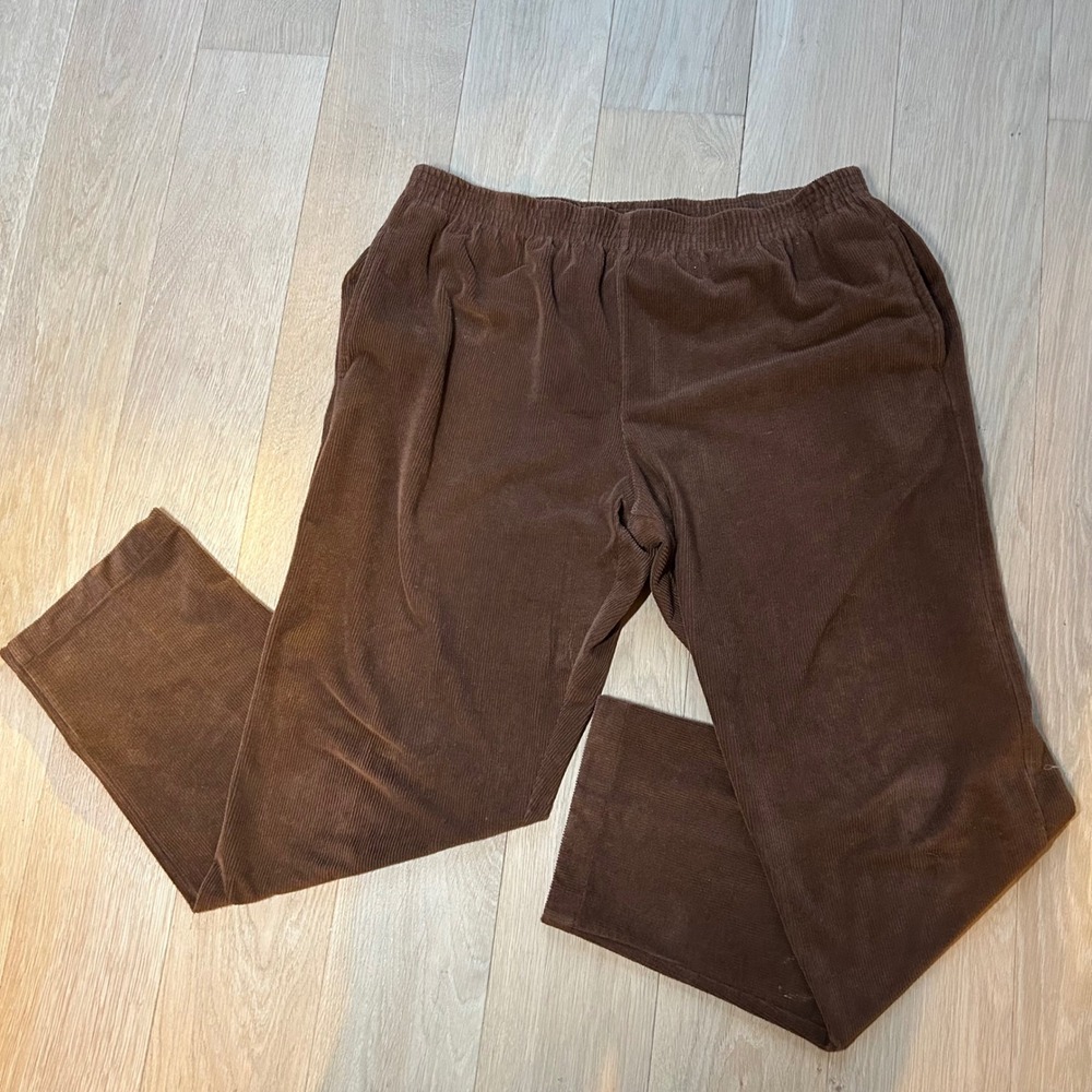 Vintage 90s Corduroy Pants Mens‎ 33 Brown Elastic Waist Soft Relaxed Retro Y2K